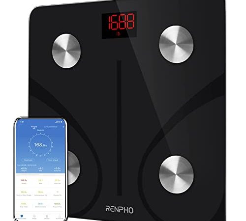 RENPHO Balance Pese Personne, Balance Connectée Bluetooth Pèse Personne Impédancemètre, Balance Impedancemetre avec 13 Données Corporelles (BMI/Graisse Corporelle/Masse Osseuse/BMR/Muscle/Eau)