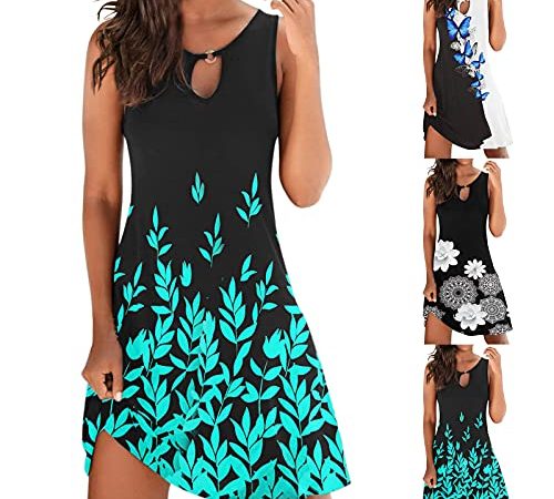 Robe Ete Femme Mi-Longue Chic élégante, Robes d'été Décontracté Sexy Imprimé Bohème Courte Grande Taille Pas Cher, Midi Longue 2021 Mode Rétro Mini Jupe de Plage Ample Cou Rond Sans Manches Pour Dames