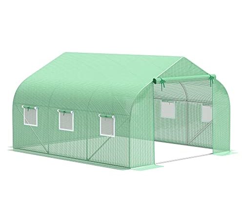 Serre Tunnel de Jardin 3,5 x 3 x 2 m Grande Taille 6 fenêtres Vert