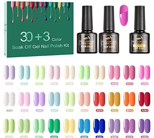 SINZONeu Vernis Semi Permanent,33 Vernis Manucure Nail Art Lot Vernis à Ongles Vernis Gel UV LED Nail Polish 30 ouleurs Populaire Avec Base et Top Coat, Matt Top Coat, 8ml