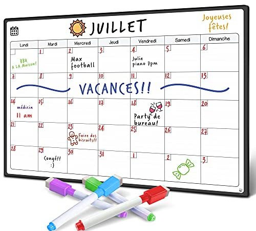 SmartPanda Calendrier Magnétique Pour Frigo - Pratique Pour Planifier Les Repas Familiaux, Listes De Courses Ou Une Aide A L’étude - Tableau Aimanté - Mensuel - En Français