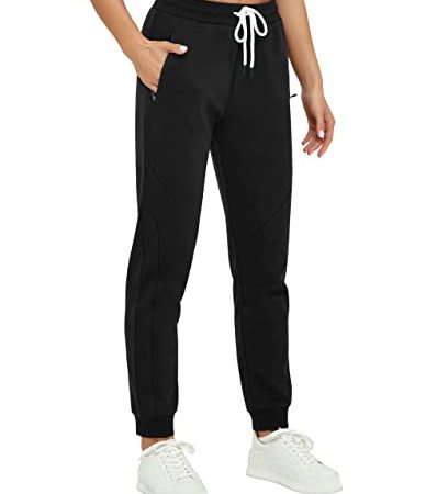 SPECIALMAGIC Femme Pantalon de Survêtement avec Poches Zippées Pantalon de Jogging Pantalons de Sport Pantalons Décontractés Noir S