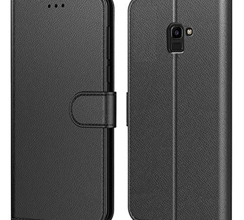 Tenphone Etui Coque pour Samsung Galaxy J6 2018, Protection Etui Housse en Cuir Portefeuille,[Livre Horizontale],[Emplacements Cartes],[Fonction Support],pour (Galaxy J6 2018 (5,6"), Noir)