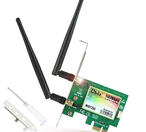 Ubit AC 1200Mbps Carte WiFi avec Bluetooth 4.2 Double Bande 5GHz sans Fil Carte WiFi PCIE pour PC Supporte Windows7,8,10,11