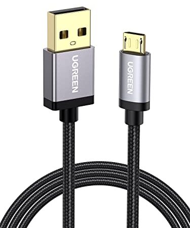 UGREEN Câble USB Micro USB Charge Rapide 18W 3A et QC 3.0 2.0 AFC FCP Nylon Tressé Compatible avec Appareils Android, Galaxy S7 S6, Huawei, Xiaomi Redmi, LG, Manette PS4, Noir (0.5M)