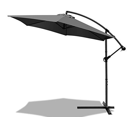 VOUNOT Parasol déporté hexagonale 3M avec Manivelle Anti-Retour | Parasol déporté inclinable | Toile 180 gr/m2 avec protection UV | Hauteur 235cm 6 Baleines en acier | Inclus housse de protection Gris