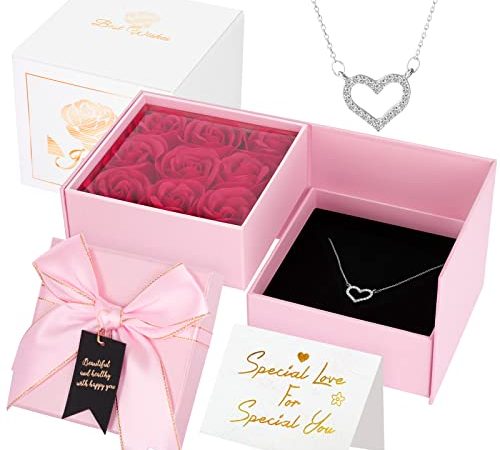 Winthai Rose Eternelle, Cadeau Fete des Meres, Fleur Eternelle Coffret Cadeau Rotatif, Idee Cadeau Anniversaire Saint Valentin Mariage Fête des Mères Noël pour Femme Maman (Rose)