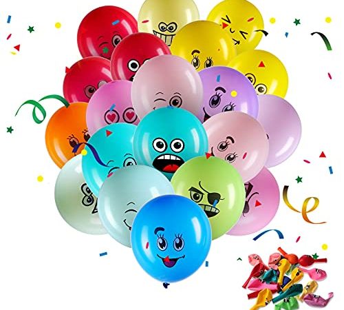 20 Pièces Ballons en Latex Série Émotion Ballons de Fête de Couleurs Assorties Ballon Mignon Visage de Souriant 11,8 Pouces avec Ballons en Latex de 6-12 Conception Différente pour Fête