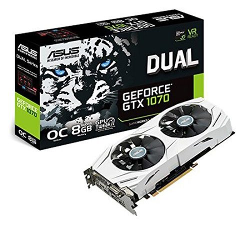 Asus DUAL-GTX1070-O8G Carte Graphique Nvidia GeForce GTX 1070, 1771 MHz OC, 8GB GDDR5 256 bit