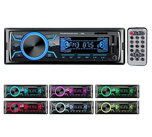 Autoradio Bluetooth Poste Radio Voiture,1Din 2Ports USB Charge Rapide Radio de Voiture, 4x60W Auto Radio 7Couleurs FM Stéréo Radio USB/SD/AUX/EQ/Lecteur MP3 autoradio Pioneer