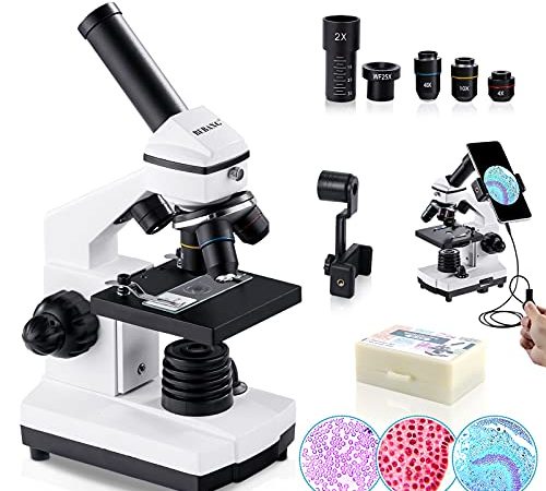 BEBANG 100X-2000X Microscope pour Enfants étudiants Adultes, avec Ensemble Lames de Microscope, Microscope Professionnel pour Laboratoire Scolaire Accueil Biologie Enducation