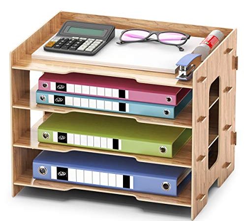 Booxihome Trieur de Documents A4 Organiseur de Bureau Organiseur de Rangement en Bois Classeur pour Le Bureau(33*24*27cm)…