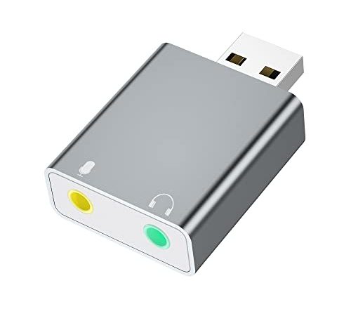 Carte Son Externe USB, Aluminium Adaptateur USB Audio Stéréo vers Jack 3,5mm Plug and Play pour PS4, Raspberry Pi, Windows, Mac, Mac Mini, sans Pilote Requis (Gris)