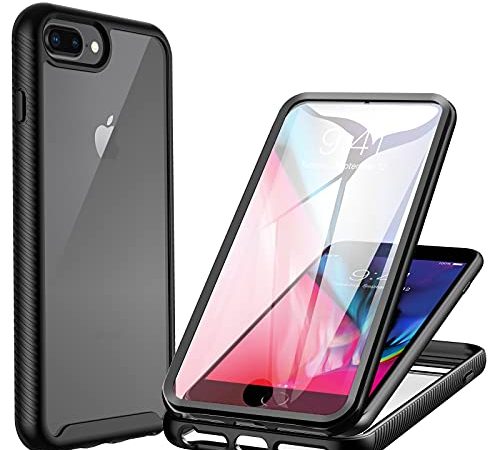 CENHUFO Coque iPhone 8 Plus, Coque iPhone 7 Plus, Coque iPhone 6S Plus /6 Plus, Antichoc Housse avec Protection écran, 360° Full Body Protection Case Robuste Double Face Bumper Intégrale Etui - Noir