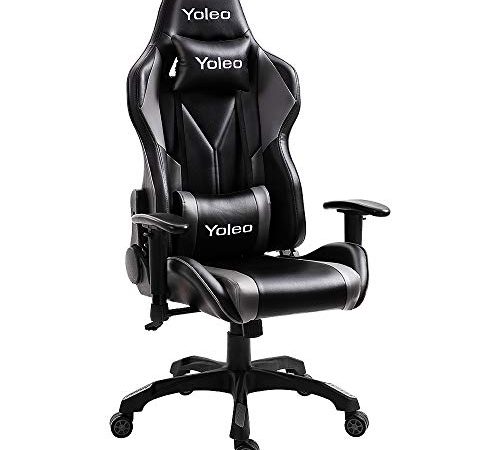 Chaise Gaming YOLEO Chaise de Bureau, Siège Ergonomique, Fauteuil de Gaming Professionnel, Dossier Haut, Hauteur réglable, Charge Max 150 kg,Gris