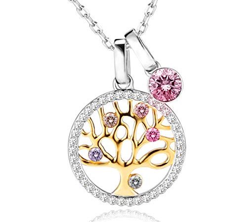 Collier Femme Arbre de Vie avec Cristaux De Autriche Bijoux Argent Femme, Idéal Cadeau Fête Des Mères Original pour Femme Maman Mamie