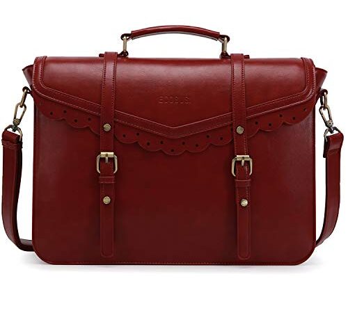 ECOSUSI Sac Cartable Femme Vintage Sac Porte Document pour Ordinateur 15,6 Pouces Sac a Main Femmes Bandoulieres en Cuir PU Sac Ordinateur Portable pour Dames,Professeur,Étudiants,Rouge,M