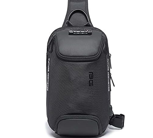 FANDARE Antivol Sac de Poitrine Sac d'Epaule Sacoche de Ceinture Sling Crossbody Bag avec USB Homme Sac Bandoulière pour Voyage Randonnée Cyclisme Jogging Daypacks Étanche Polyester Noir