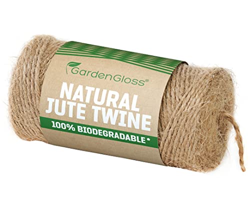 GardenGloss® Ficelle de Jute Naturelle - 100% Biodégradable - Corde de Jute à Deux Fils pour Le Jardin, Le Bricolage, Le DIY et L'emballage Cadeau (Longueur 100m, épaisseur 1mm)