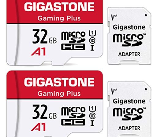 Gigastone Carte Mémoire 32 Go Lot de 2 cartes, Gaming Plus Série, Vitesse de lecture allant jusqu'à 90 Mo/s. pour Full HD Vidéo Switch Gopro, A1 U1 C10 Carte Micro SDHC avec Mini étui et Adaptateur SD