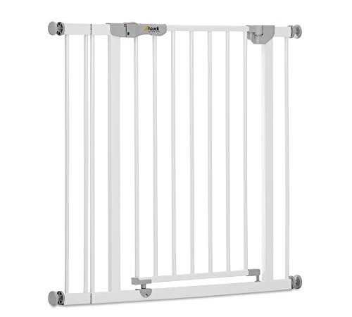 Hauck Barrière de Sécurité pour Enfants Autoclose N Stop incl. Extension de 9 cm / de 84 à 89 cm / Sans Percage / Automatique / Métal / blanc