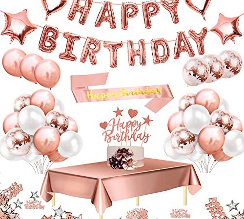 Humairc Decoration Anniversaire Rose Gold, Ballons Anniversaire Femme, Ballon Anniversaire Fille, Banderole Joyeux Anniversaire, Nappe Anniversaire Echarpe Anniversaire Deco Gateau