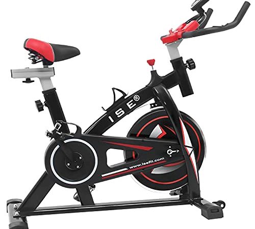 ISE Vélo d'appartement Velo de Spinning Ergomètre Cardio Vélo Biking Fitness d'intérieur Exercice, Velo d appartement, Spining Velo Poids d'inertie 10 KG, Gourde non incluse SY-7802 Noir