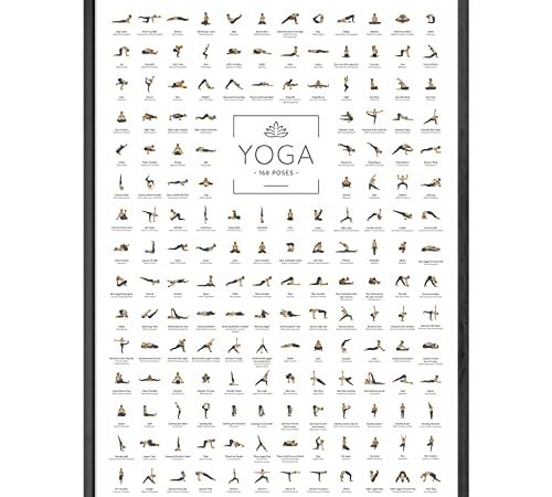JUNOMI® Yoga Poster DIN A2 avec 168 Poses et Ansanas, Idée de cadeau de yoga pour les débutants et les professionnels, Accessoires de yoga pour les studios et les exercices à domicile | Sans cadre