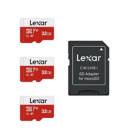 Lexar Carte Micro SD 32 Go, Carte Mémoire microSDHC + Adaptateur SD, microSD Vitesse de Lecture Allant jusqu'à 100 Mo/s, A1, U1, C10, V10, Carte TF Lot de 3 Cartes + 1 Adaptateur