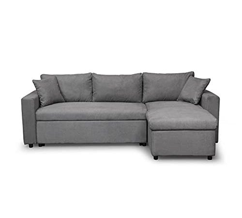 Loungitude - Canapé d'angle réversible, convertible en microfibre avec coffre - Gris - 3 Places