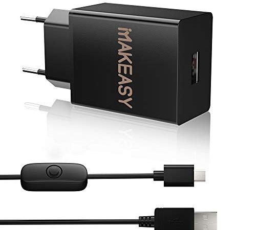 MAKEASY Chargeur 5V 3A Raspberry Pi Adaptateur Universel Charge Câble Micro USB de 1.5m avec Interrupteur d'alimentation pour Raspberry Pi 3 Model B+, Pi 3 Modèle B, Pi 2, Huawei, Nexus, Noir