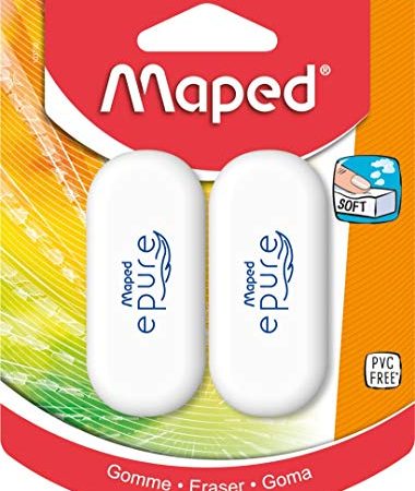 Maped - Lot de 2 Gommes Epure - Gomme Blanche au Toucher Soft Assure Douceur et Confort d’Utilisation - L 27 x P 11 x H 61 mm 103700