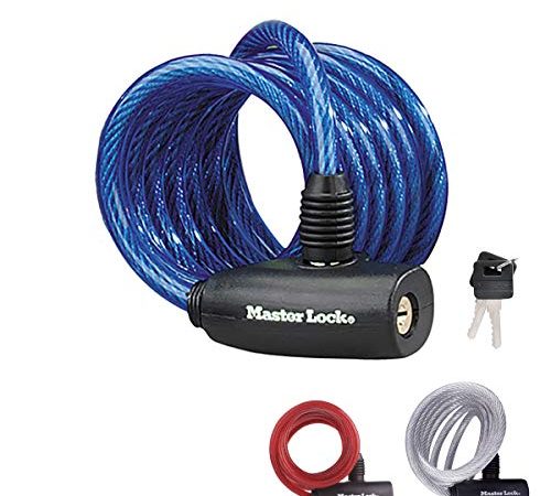 MASTER LOCK Cable Antivol Vélo[Clé] [Extérieur] 8127EURDPRO - Idéal pour Vélo, Vélo Electrique, Skateboard, Poussettes, Tondeuses et autres Equipements, Mixte Adulte, noir(Coloré), 1.8 m Câble