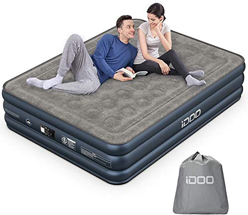 Matelas Gonflable iDOO, lit Gonflable avec Pompe intégrée, Auto-gonflage/dégonflage Rapide en 3 Minutes, Lit Gonflable avec revêtement Confortable,Idéal en Camping 203*152*46cm 295kg Max, 2 Personnes