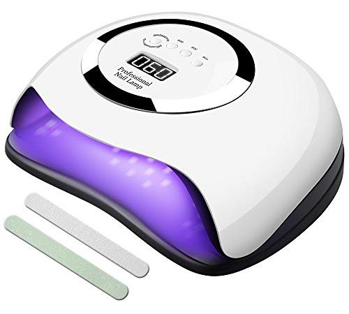 MOULEI Lampe UV Sèche Ongles,120W UV LED Séchoir à Ongles Professionnel Automatique, Séchage Rapide 4 Minuterie de 10s/30s/60s/99s,Grand LCD Ecran, Base Amovible,pour Vernis Semi Permanent Gel Vernis