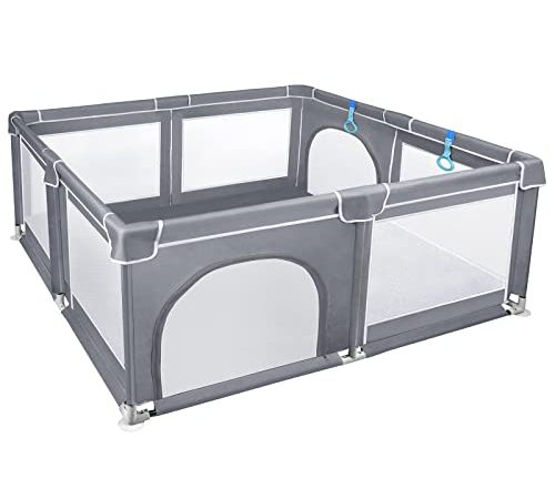 NAIZY Parc pour bébé XXL Barrière de Sécurité Portail Parc 150x180cm avec mesh respirantet base antidérapante pour les enfants à l'intérieuret extérieur gris - 150x180cm