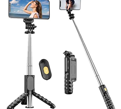 Perche a Selfie, 4 en 1 Mini Perché Selfie Trépied Bâton Selfie Extensible Télescopique Monopode Réglable avec Télécommande Amovible pour Phone, Samsung, Huawei