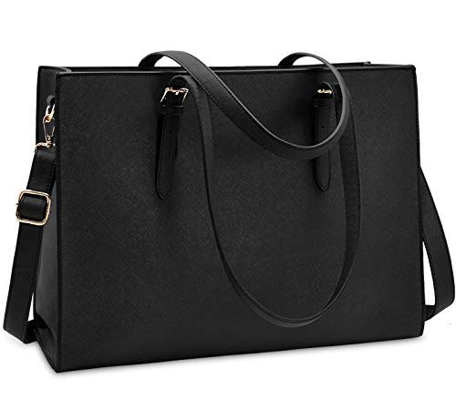 Sac Cabas Femmes Sac à Main en PU Cuir Grand Capacité Sac Ordinateur Portable 15.6 Pouces Imperméable Sac de Cours Bandoulière Sac Epaule Noir