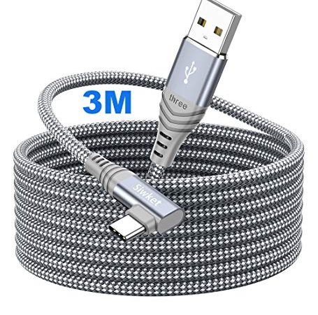 Siwket Câble USB C 90 Degrés 3M, Câble USB Type C Charge Rapide 3A Nylon Tressé pour Samsung Galaxy S10 S9 S8, Note 9/8, A50,LG G6 G7,Sony Xperia,Huawei,Switch,HTC 10 U11,Xiaomi Mi 8 usw.Gris