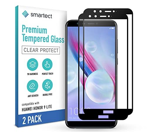 smartect Protecteur d'écran en Verre pour Huawei Honor 9 Lite/Youth Edition [2 PIÈCES - FULL SCREEN - CLEAR] - Verre trempé 9H - Installation sans bulles - Protection Anti-traces de doigts