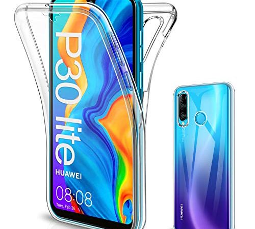 SOGUDE Coque Huawei P30 Lite Etui, Huawei P30 Lite Coque Transparent Silicone TPU Case Intégral 360 Degres Full Body Protection Coque Housse Compatible avec Huawei P30 Lite