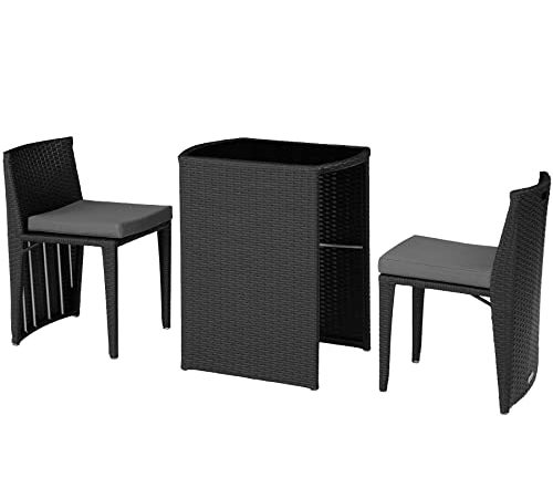 TecTake Salon de Jardin extérieur 2 Places en résine tressée mobilier de Jardin Ensemble Table et chaises de Jardin – diverses Couleurs (Noir)