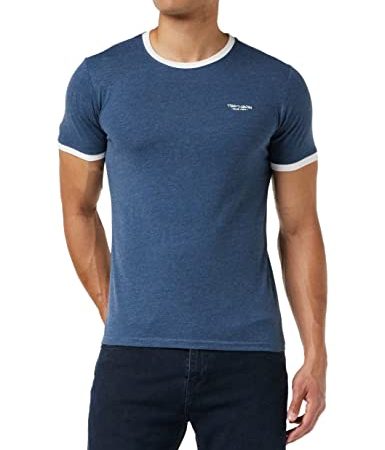 Teddy Smith The-Tee MC T-Shirt Homme, Bleu (Indigo Chiné/Blanc 307l1), Large (Taille fabricant:L)