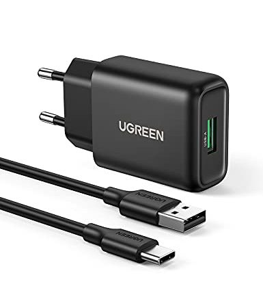 UGREEN Quick Charge 3.0 Chargeur Secteur USB et 1M Câble USB C Charge Rapide Compatible avec Galaxy S10 S9 A21 A20e A50 A51, Redmi Note 10 Pro Note 9 Pro, Xiaomi Pocophone F1 Poco M2 M3 Pro