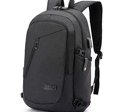 WENIG Antivol Sac à Dos Ordinateur Portable 15.6 Pouces Homme Imperméable avec USB Charging Port Sac à Dos d'affaires Sac à Dos Fonctionnel Sac a Dos PC Portable pour Loisirs/Affaire/Scolaire Noir