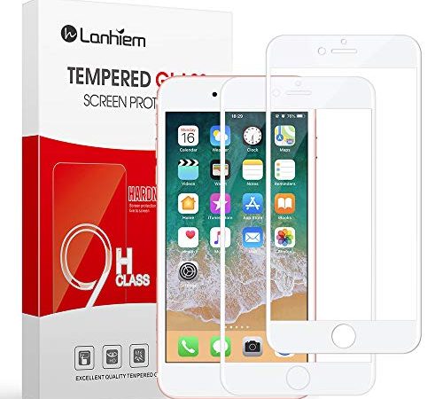 [2 pièces] Lanhiem Verre Trempé iPhone 7 Plus / 8 Plus, [Couverture Complète] [Garantie à Vie] Film Protection écran iPhone 7 Plus / 8 Plus, Ultra Résistant Dureté 9H,Compatible Les Coques,Blanc