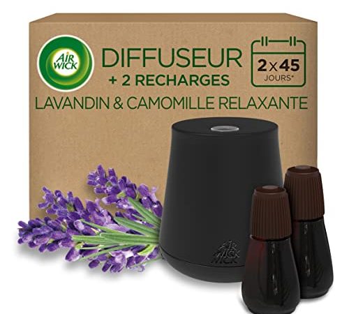 Air wick Diffuseur d’huiles Essentielles Essential Mist + 2 Recharges Parfum Lavande et Camomille