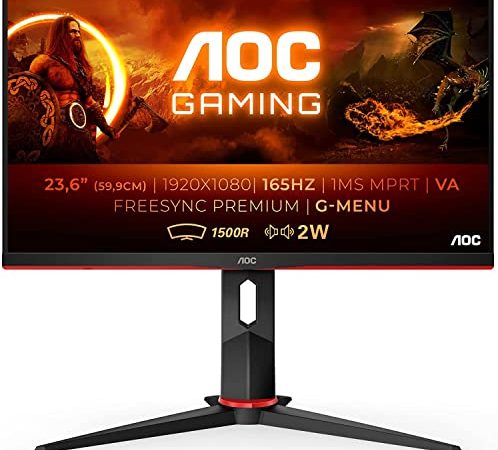 AOC Gaming C24G2AE - Moniteur incurvé FHD 24 pouces, 165 Hz, MPRT 1 ms, VA, AMD FreeSync, haut-parleurs, faible décalage d'entrée (1920 x 1080 @ 165 Hz, 250 cd/m², HDMI/DP/VGA)