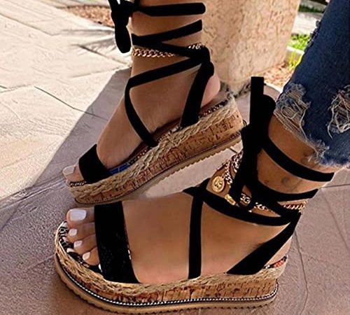 DZQQ Nouveau été Femmes Sandales compensées Impression Ethnique Mode Serpent Chaussures décontractées Femme à Lacets Femmes Chaussures Plage Grande Taille Femme Sandales