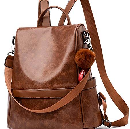 ECOTISH Sac à Dos Femme Anti-vol Sacs À Bandoulière PU cuir Sac a dos Étanche En PU cuir Sacs D'école, Marron